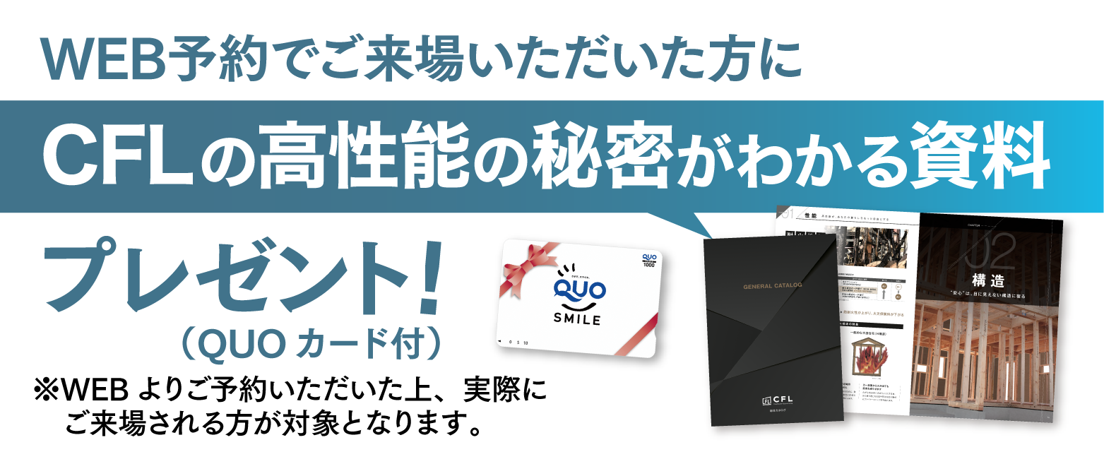 ご予約の上、モデルハウスにご来場いただくとQUOカード1,000円分プレゼント！