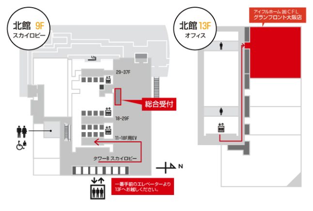 グランフロント９階からのアクセス
